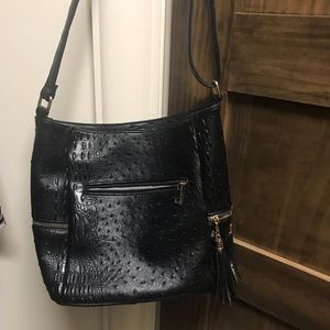 Black faux ostrich bag